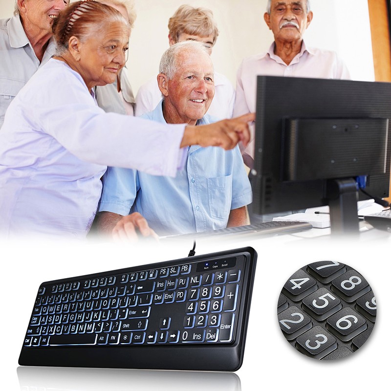 USB Interface Large Print Backlit Wired Keyboard