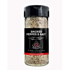 Hickory Smoked Butcher Ground Tellicherry Peppercorns - Gourmet Sea Salt Premium Chef Seasoning Grill, Stove, Table - The Perfect Taste; All Natural Gluten Free No MSG, Madison Park Foods 2.8 Ounce