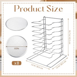 Zhehao Pizza Rack 8 Tiered Stand 16.7'' H x 12'' L x 12'' W and 8 Pcs Pans with Holes, Aluminum Baking Set for Easy Storage and Baking Multiple Pizzas