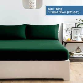 Dan River 100% Cotton Jersey King Fitted Sheet | Single Fitted Sheet Only | Heather Fitted Sheet | Breathable | Snug Fit | King Fitted Sheet | 16" Deep Pocket | Hunter Green