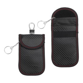VekAuto 2Pcs, Car Faraday Pouch, RFID Signal Blocking Bags Universal for Car Key Keyless Starter, Key Fob Protector Carbon Fiber Black with Hook