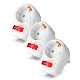 feletec Switchable socket with switch, socket switch, 1-pin, switch socket with child lock, pack of 3