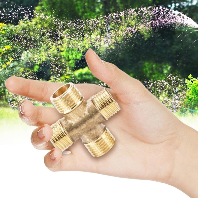 MOUMOUTEN Brass Pipe Fittings, Full Male Thread Cross 4 Tee