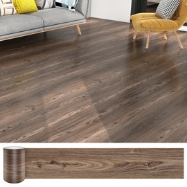 Peel and Stick Flooring Tile Waterproof -NO Sticky Residue Left-Removble Brown Wood Plank Stickers, 12-Pack 18 Sq.Ft,Self-Adhesive Vinyl for Bedroom, Living Room, Bathroom （36" x 6"，Dark Brown ）