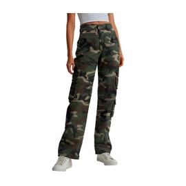 Lepunuo Camo Cargo Pants for Women High Waisted Wide Leg Casual Y2k Streetwear Trousers with 7 Pockets