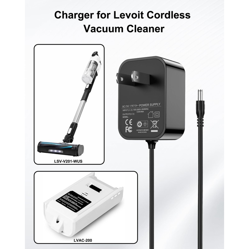 Charger for LEVOIT Cordless Stick Vacuum Cleaner, Charging Cord Compatible