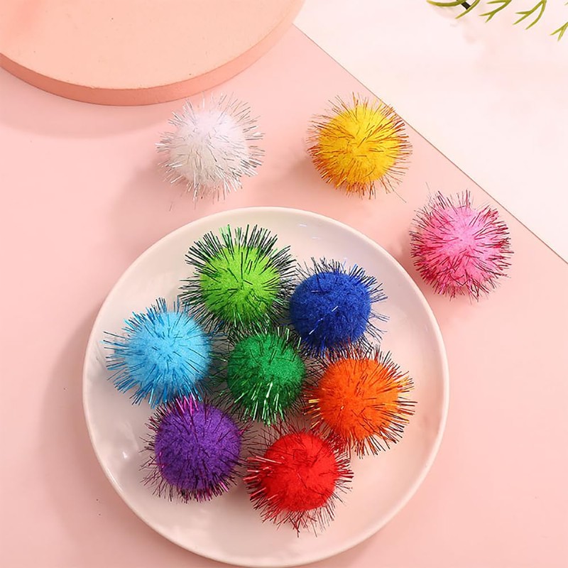 100 bolas pequeñas brillantes, pompones de oropel pompones con purpurina