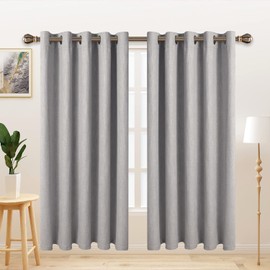 LORDTEX Linen Look Textured Blackout Curtains with Thermal Insulated Liner - Heavy Thick Grommet Window Drapes for Bedroom, 70 x 84 Inches, Silver, Set of 2 Panels