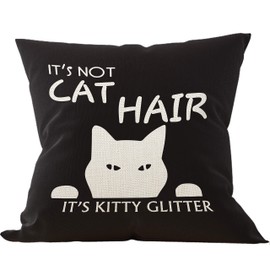 It's Not Cat Hair It's Kitty Glitter Throw Pillow Case, Children Room Decoration, Cat Lover Gifts, Gifts Cat Lady, Cat Mom, 18 x 18 Inch Black Funny Cat Decor Linen Cushion Cover for Sofa Couch Bed