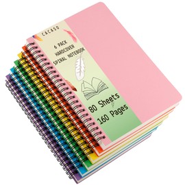 CACASO 6 Pack Spiral Notebook,A5 College Ruled Notebooks,Hardcover Spiral Journal Notebook for Study,Office,80 Sheets/160 Pages,8.2 inch x 5.5 inch,6 Colors