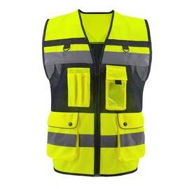 OPLERAI High Visibility Vest ANSI Class 2 Reflective Safety Vest with 7 Pockets and Zipper Unisex Work Vest (Yellow, X-Large)