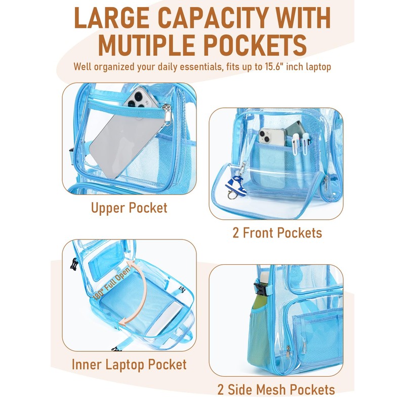 Flowston Clear Backpack Heavy Duty, Large TPU Clear Bookbag for