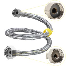 3.28ft 304 Stainless Steel Braided Water Hose 1/2'' NPT Female to 3/4'' GHT Female Metal Water Hoses for Dog Waterer Bowl Toilet Hose Residences Supply Hose