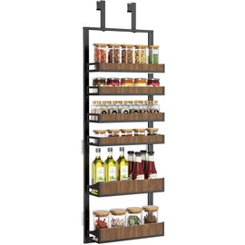 Aquzee Heavy Duty Pantry Door Organizer, 6-Tier Over the Door Pantry Organizer, 2 IN 1 Hanging Wall Mount Spice Rack, Adjustable Baskets, Spice Organization for Cabinet Kitchen Closet
