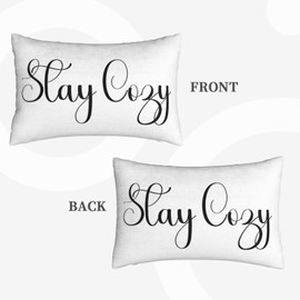 HOSTECCO Stay Cozy Pillow Covers 12x20 Inch, White Velvet Decorative Lumbar Pillow Case for Couch Sofa Bed, Farmhouse Home Decor, 1 PC