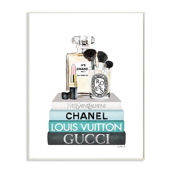 Stupell Industries Glam Essentials Above Iconic Designer Bookstack Wall Art,