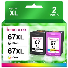 JINKCOLOR 67XL Ink Cartridge Black/Color Combo Pack Replacement for HP Ink 67 hp67xl for HP DeskJet 2755e 2700 2855e 2800 2752 2742e 4155e 4255e 4100 Envy 6055 6055e 6455e Printer 67 Ink (2 Pack)