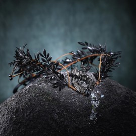 PartyforU Gothic Flower Crown for Renaissance Women Cosplay, Dark Elf Floral Headband with Dragon Moon for Elven Accessories Adult