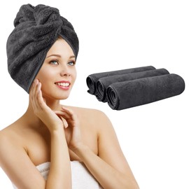 KinHwa 3 Pack Microfibre Hair Drying Towel Super Absorbent Large Hair Towel Lightweight Hair Towel Wraps for Women Anti-frizz Head Towel Turban Soft Ideal for Curly Thick Long Hair Dark-grey