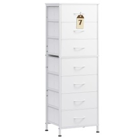WLIVE White Tall Dresser for Bedroom, 7 Drawer Dressers & Chests of Drawers, Fabric Dresser for Closet, Living Room, Night Stand with Metal Frame, Storage Tower with Fabric Bins, Wood Top