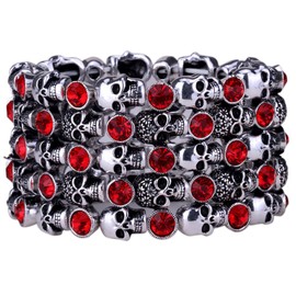 YACQ Women's Skull Stretch Cuff Bracelets - Elastic Band Fit Wrist 7 to 8 inch - Lead & Nickle Free - Women Biker Jewelry