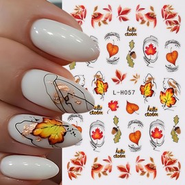 6Sheets Fall Thanksgiving Nail Stickers,3D Maple Leaf Adhesive Nail Decals Autumn Leaves Nail Supplies Cute Squirrel Pumpkin Black Leaf Glitter Nail Design Holiday DIY Manicure Decoration Accessories