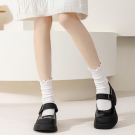 DAUCO 8 Pack Ruffle Socks Frilly Socks Womens Cute socks for Women Socks Slouchy Cotton Socks Womens Size 5-9