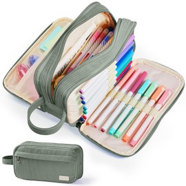 Sooez High Capacity Pencil Case, Soft Corduroy Pencil Pouch with 4 Compartments, Multiple Pockets, Large Bag with Sturdy Zipper, Cute Case Pouch Organizer for Student Teen Girls, Dark Green