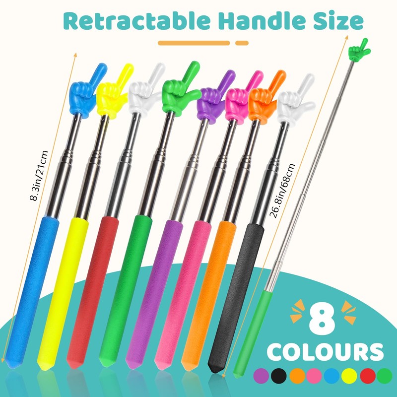 Bagentry 8 Pcs Teacher Pointer Stick for Classroom, Extendable Pointer