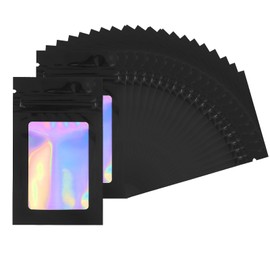110 Pieces Mylar Bags Black Holographic Mylar Bags Packaging Bags Resealable Bags Aluminum Foil Bags Foil Mylar Bags for Party Favors and Jewelry