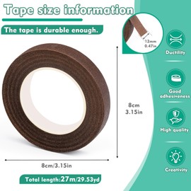 SOCNITC Floral Tape, 1/2inch Flower Tape, Flower Tape for Bouquet Stem Wrap Floral Arranging Craft Projects Corsages, Wedding Bouquet (Brown)