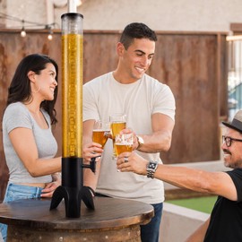 KK KMKGOKO Mimosa Tower, 100oz/3L Drink Tower Dispenser with Ice Tube and LED Light, Tabletop Beer Dispenser (1pc)