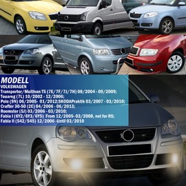 Tula Motoren Fog Lights for VW Transporter/Multivan T5 (7E/7F/7J/7H) 04-09 Polo 9N 05-12 30-50 2E 06-13 Touareg 7L 02-06 Skoda Fabia Roomster5J Praktik One Pair Clear Lens HB4 (Grey Lens-N)