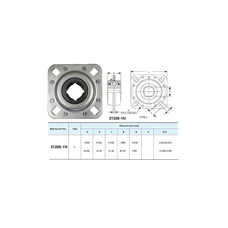 ST208-1N 1" Square Disc Harrow Flange Bearing Unit, Disc Harrow