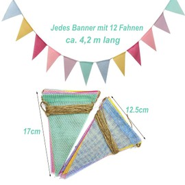 Pack of 2 Colourful Bunting Bunting Banner Bunting Garland Outdoor Garland Decoration for Wedding Birthday Christmas Children's Room Decoration (Each Garland Approx. 4.2 m)