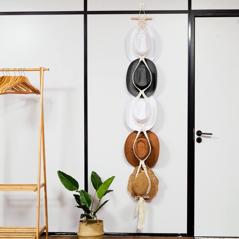 Yulejo Macrame Hat Hangers Boho Hat Rack Cowboy Hat Hanger