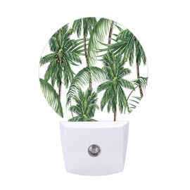 Chrobak Round LED Night Light,Green Leaves Palm Trees LED Night Light Plug into Wall with Dusk to Dawn Light Sensor White Energy Efficient Nightlight for Bedroom Bathroom Hallway Living Room Kitchen