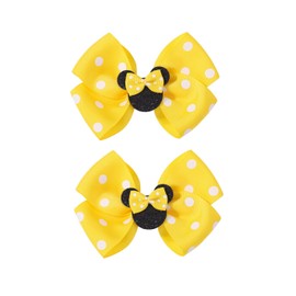 Koolgil 4 Inch Cute Mouse Ears Sequins Bows Hair Clips For Baby Girls, Toddler, Kids and Young Women Birthday Party Wedding Christmas Occasions Set of 2 (A- Yellow)