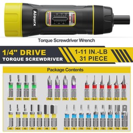 Aiourx Superior Precision Torque Screwdriver Wrench Set, 1-11 Inch Pounds lbs, 1 in-lb Increment, 31 Pcs 1/4" Drive Torque Screwdriver Wrench with S2 Steel Bits for Tools, Mounting and Bike Repairing