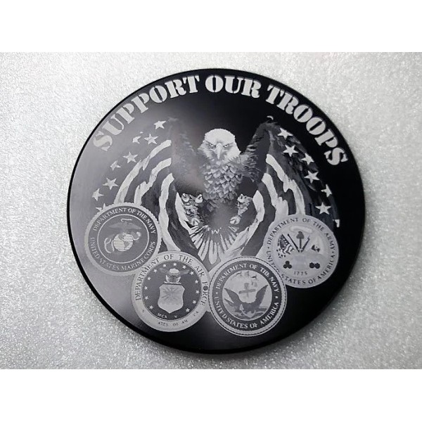 HMCBILLET SUPPORT OUR TROOPS, ALUMINUM BILLET HITCH PLUG COVER, ROUND,