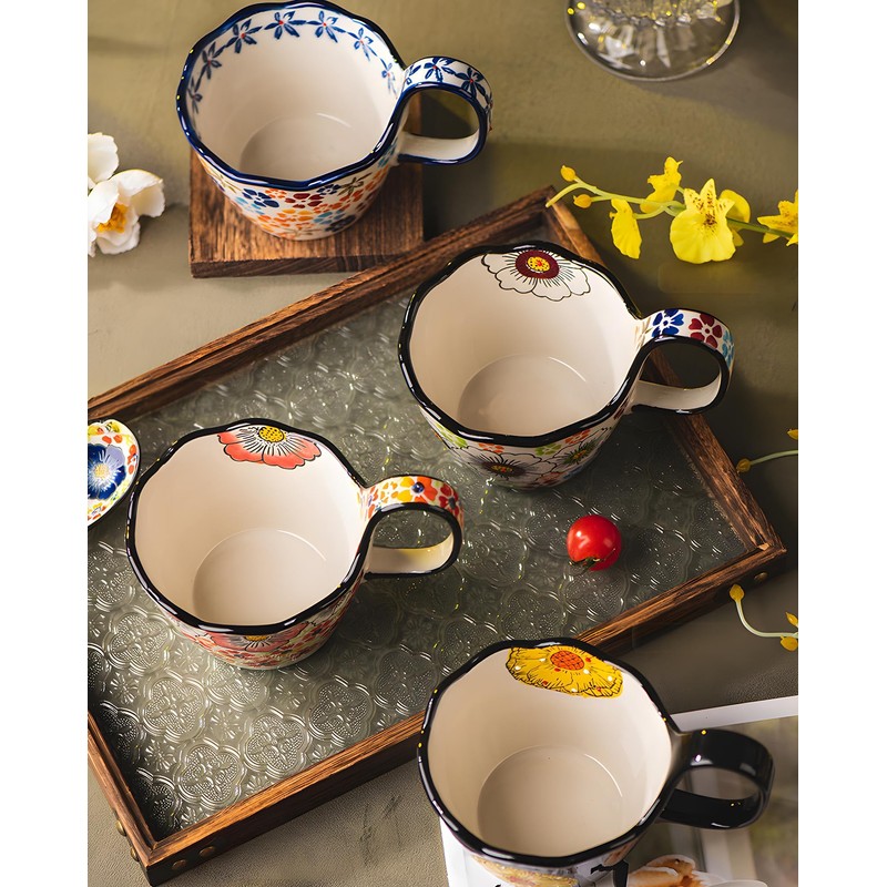 Moqidadii Hand-Painted Ceramic Mug Bowl Set – 16oz Artistic Soup