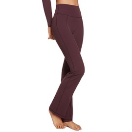 INGIA High Waist Mini Flared Leggings for Women 31" Bootcut Tummy Control Casual Lounge Yoga Pants Americano (Plumbrown) Small