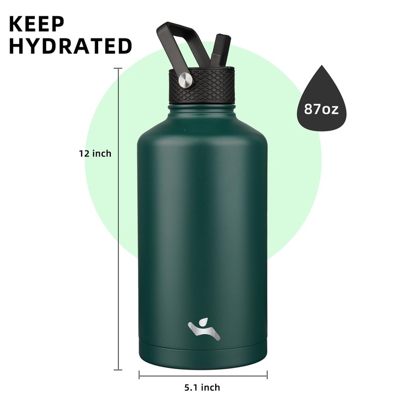 Konokyo Insulated Water Bottle with Straw,87 oz 3 Lids Water