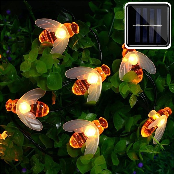 ER CHEN Solar Powered String Lights, 30 Cute Honeybee LED Lights, 15FT 8 Modes Starry Lights, Waterproof Fairy Decorative Lights for Outdoor, Wedding, Homes, Gardens, Patio, Party etc (Warm White)