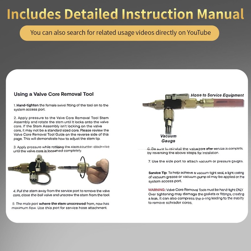 YUNPLE HVAC Valve Core Removal Tool, 1/4" Vacuum-Rated Valve Core