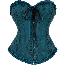 DKCHENH Renaissance Corset Top for Women,Pirate Corset Shapewear,Bustiers with Lace Up Boned Overbust,Size Medium Dark Green