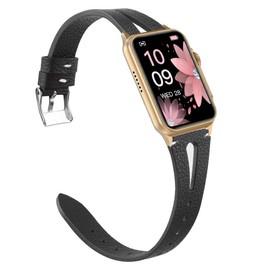 Compatible for FITVII Smart Watch Bands, 18mm, 20mm, 22mm Slim Vintage Leather Strap Replacement Compatible for FITVII Nexa, HM57, HM78, HM68, HM21, H56, H86 Smart Watch Fitness Tracker (Black, 18mm size band)