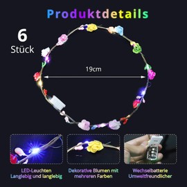 ENLACE LED Flower Wreath Headband, Pack of 6 LED Flower Wreath Hair, Colourful Flower Wreath Headpiece, Festival Accessories for Women and Girls, LED Hair Accessories for Birthday, Wedding, JGA Party