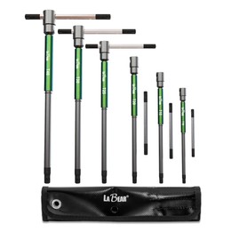 LABEAR - 6pcs Torx Star T- handle torx wrench set, T handle torx set, w/Speed Sleeves for Fast Spinning Action, Sliding Top Handle for “T” or “L” Shape, Long Shafts, Storage Rack, Auto, Bicycle, Moto