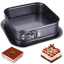 HQILRRA Springform Cake Tin Square Springform Cake Tin with Non-Stick Coating and Removable Base, Waterproof Cake Tin (24 x 24 x 6.5 cm)